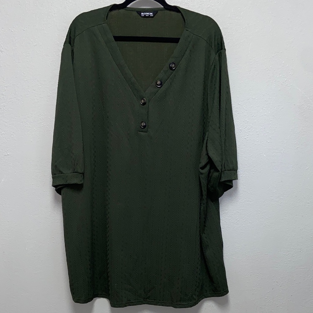 BloomChic Plus Size Olive Army Green Buttoned Henley V-Neck Tunic 3655